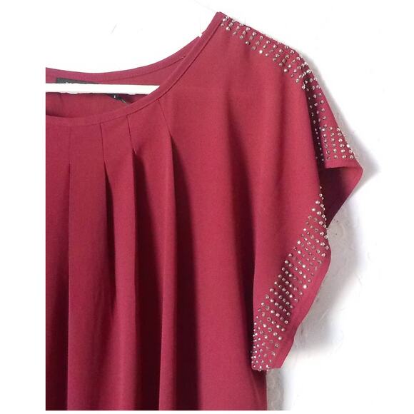 Poetry Pink Shift Pleated Tunic Dress Women size Small Studs Accent Short Sleeve - Picture 7 of 13